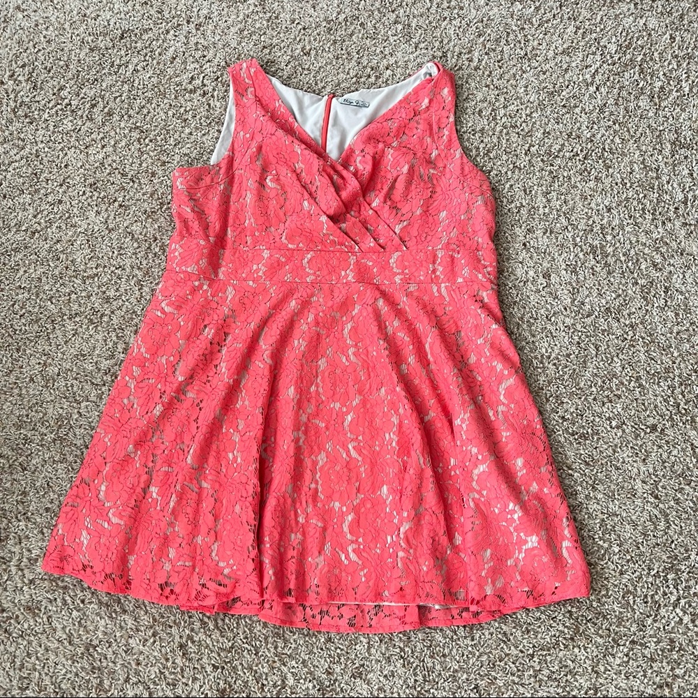 Eliza J Womens Plus Size 24 W Coral Pink Scalloped Lace V Neck Summer Dress